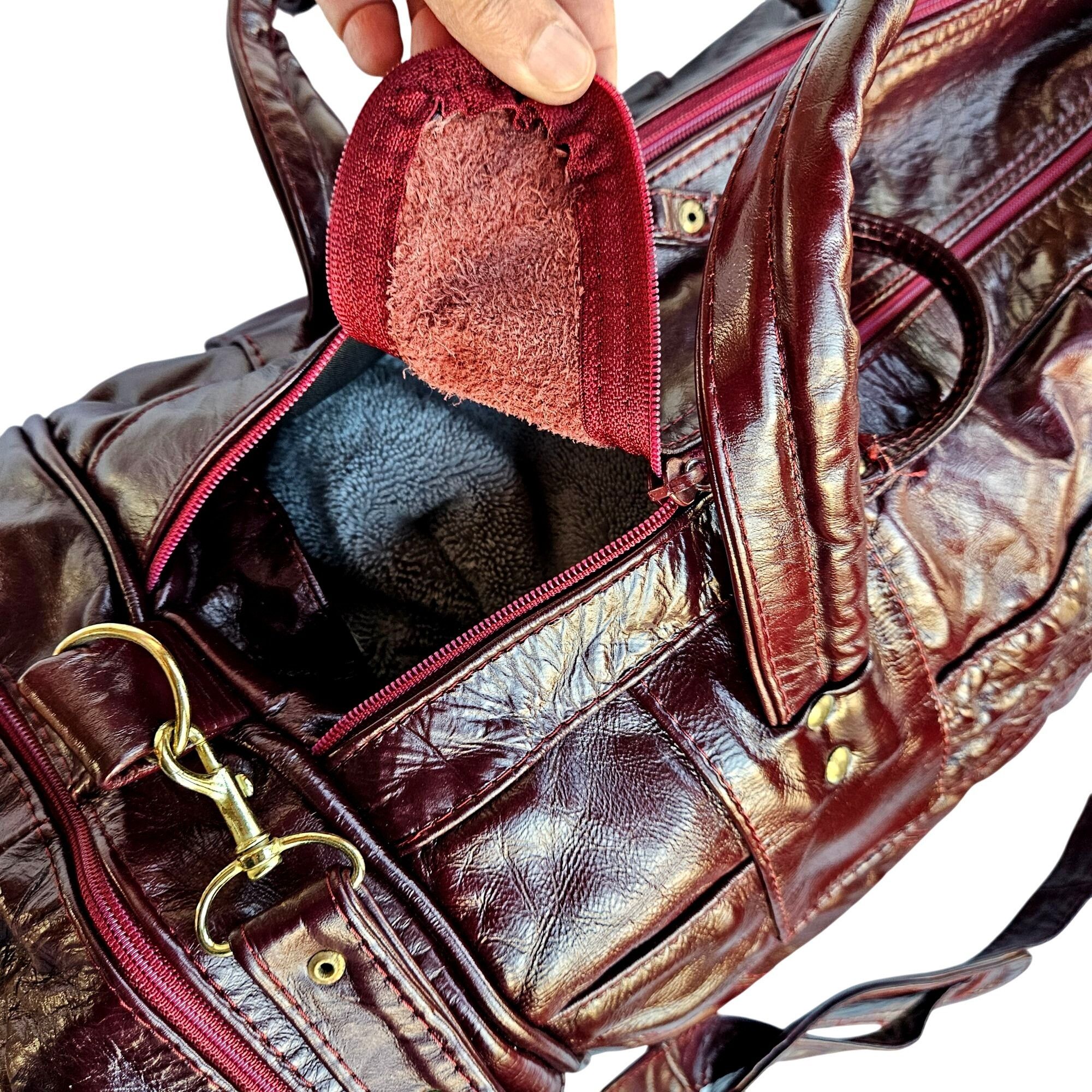 Other USC Trojans Vintage Patchwork Maroon Leather Duffel 22" Carr Size ONE SIZE - 11 Thumbnail