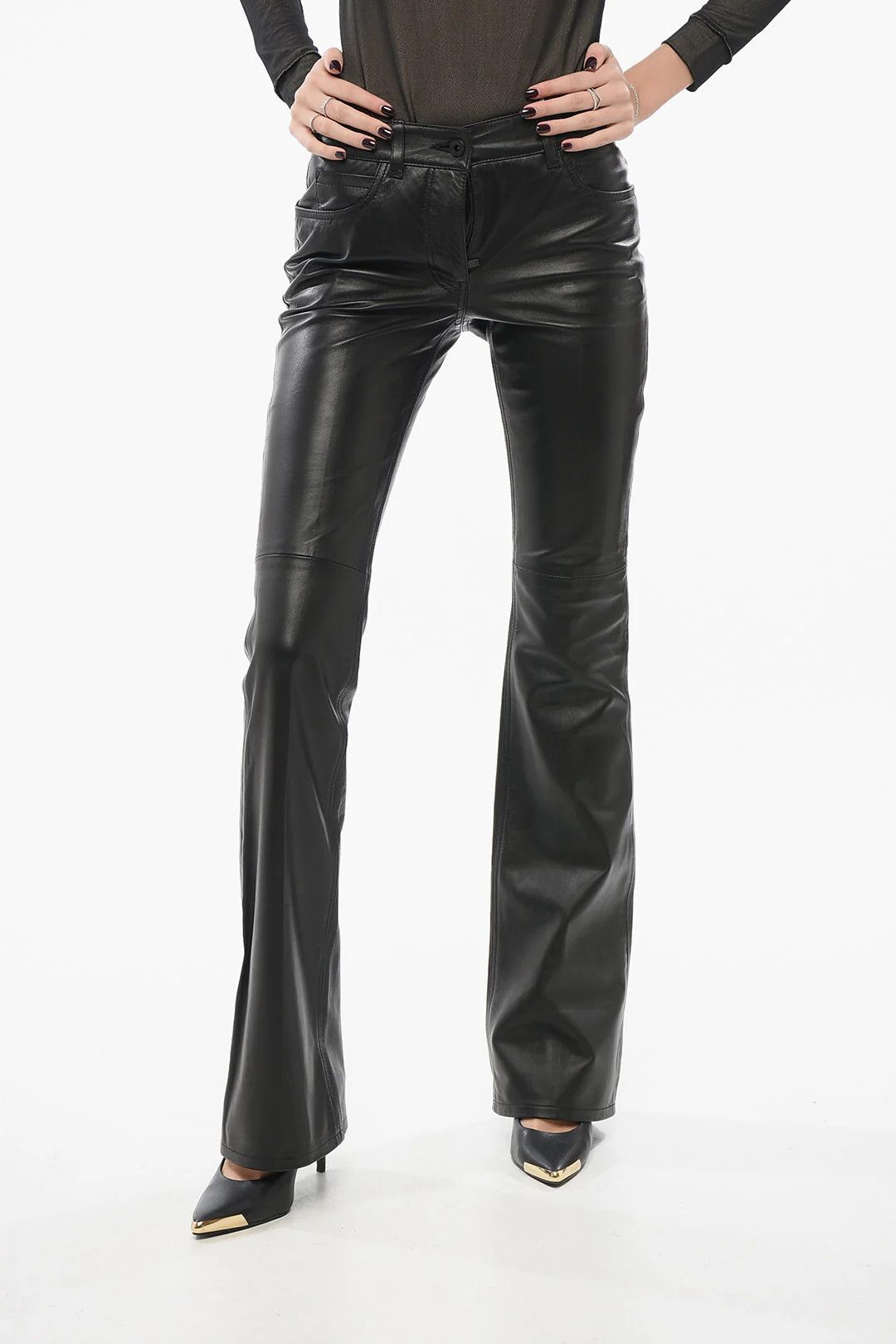 Off-White og1mm0426 Flared Leather Pant in Black Size 26" / US 2 / IT 38 - 1 Thumbnail