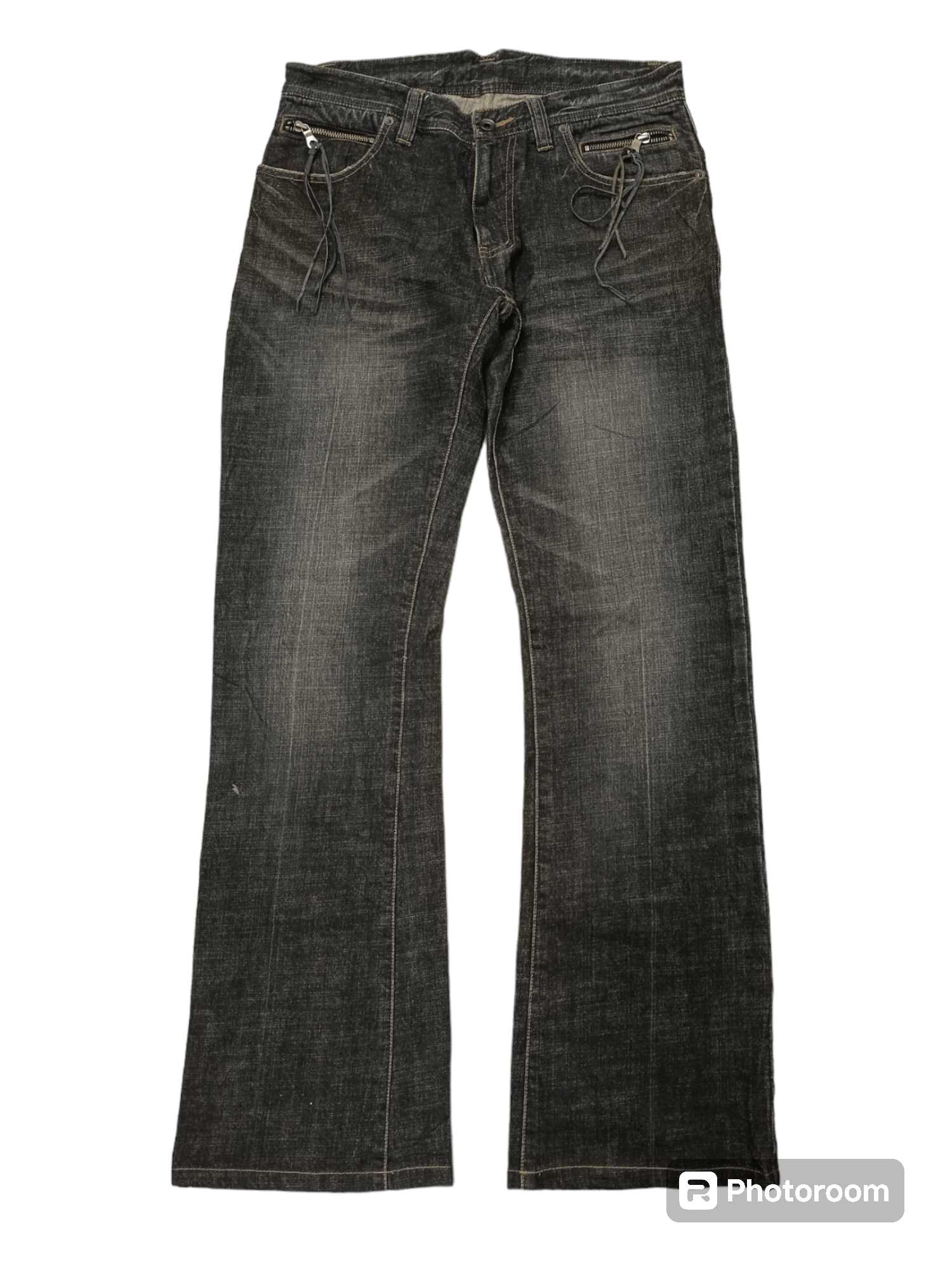 image of Issey Miyake x Tete Homme Flare Distressed Tete Homme Denim Pants in Black Gray, Men's (Size 31)