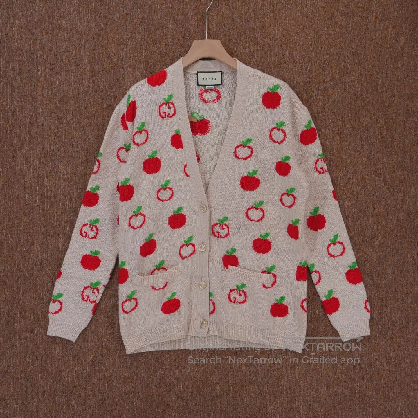 Gucci Guicci White GG Apple Knit Sweater Cardigan Jacket Size S / US 4 / IT 40 - 1 Thumbnail