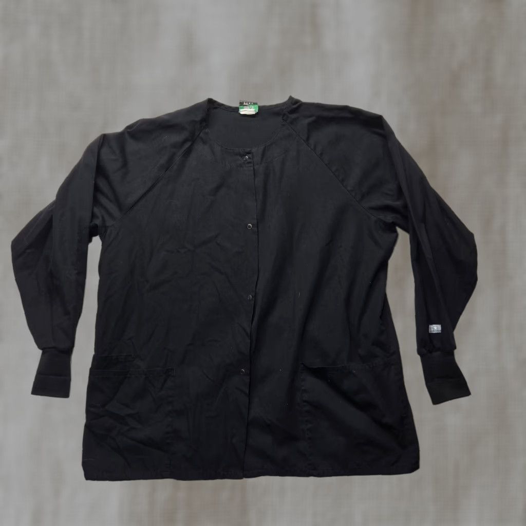 Vintage WS Gear Shirt Scrub Solid Black Nurse Doctor Top Adult XL Button Snap Black Scrub Shirt Unisex Mens Womens Size US XL / EU 56 / 4 - 1 Thumbnail