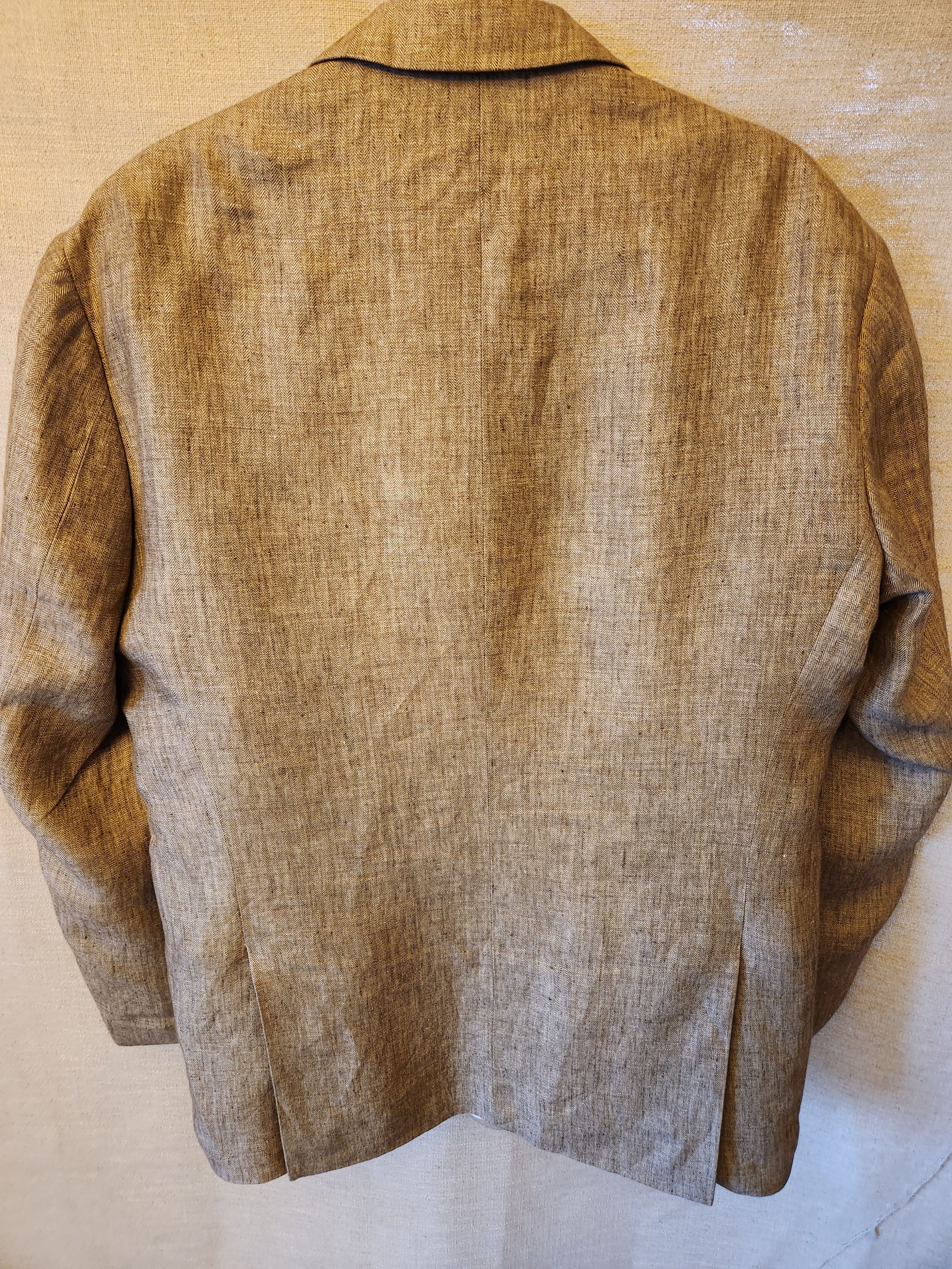 Jos. A. Bank 100% Linen Subtle Herringbone Beige 2 Button Blazer Sz 43R. Size 44R - 2 Thumbnail