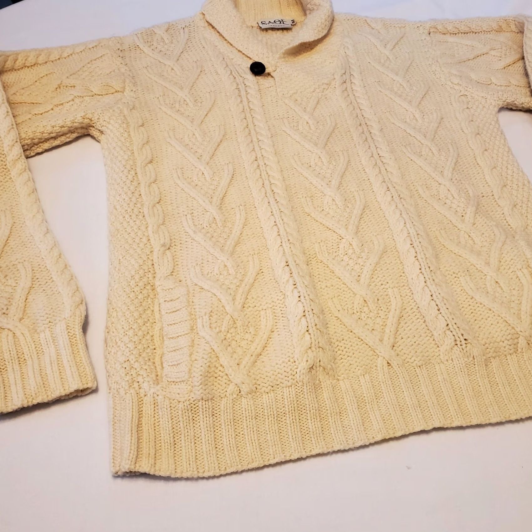 Vintage SAOL Sweater Mens M Cable-Knit Aran Fisherman Wool Merino 1/2 Zip Collared Cream Knitwear Pullover Vintage: No Size US M / EU 48-50 / 2 - 5 Thumbnail