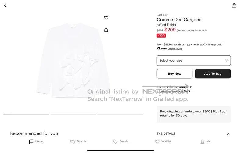 Comme des Garcons Comme Des Garcons Black pleated ruffled T-shirt, size XS Size XS / US 0-2 / IT 36-38 - 5 Thumbnail