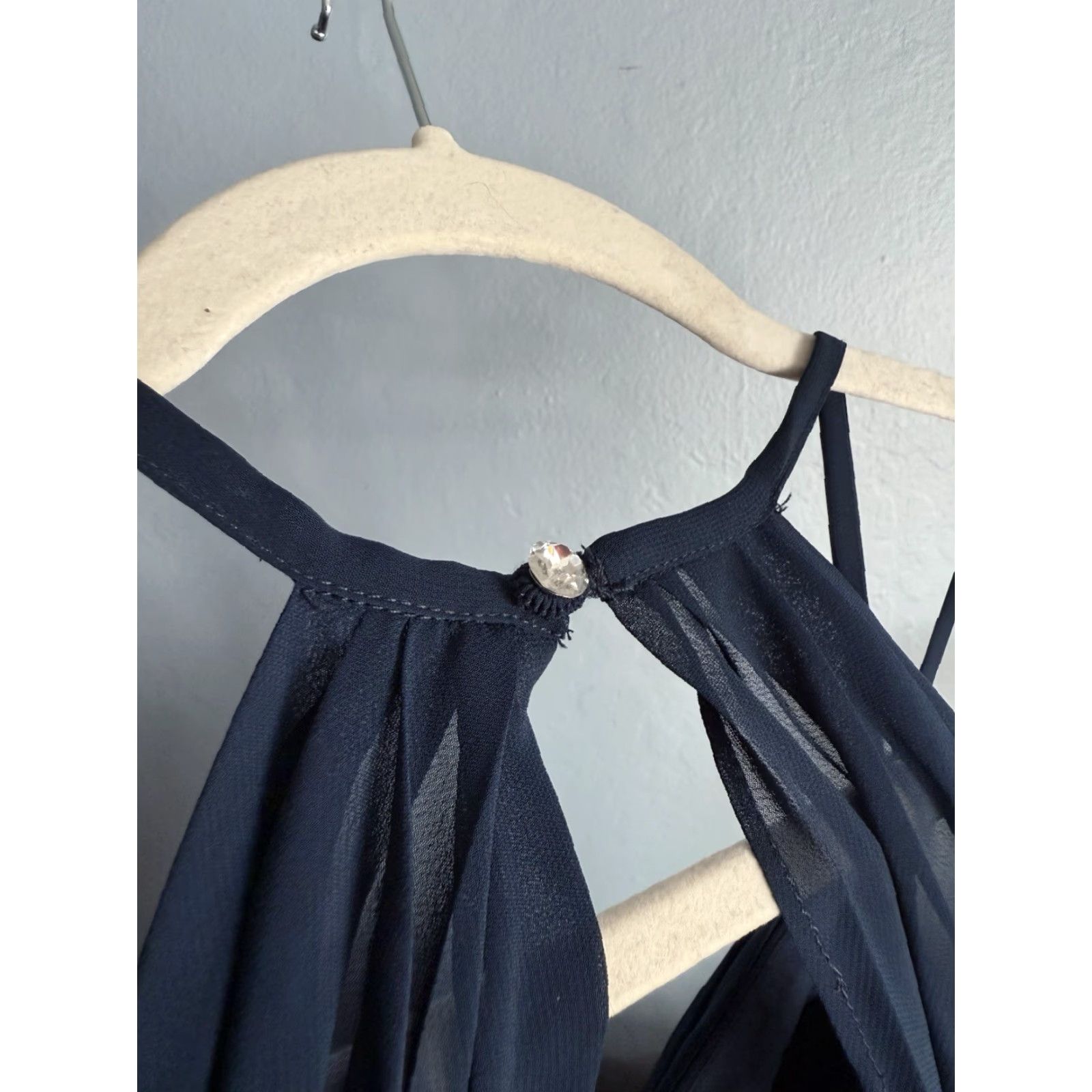 Vintage Azazie Aubrey Navy Dress Gown Bridesmaid Sleeveless Size 6 Navy 100% polyester Womens Gown Size ONE SIZE - 5 Thumbnail