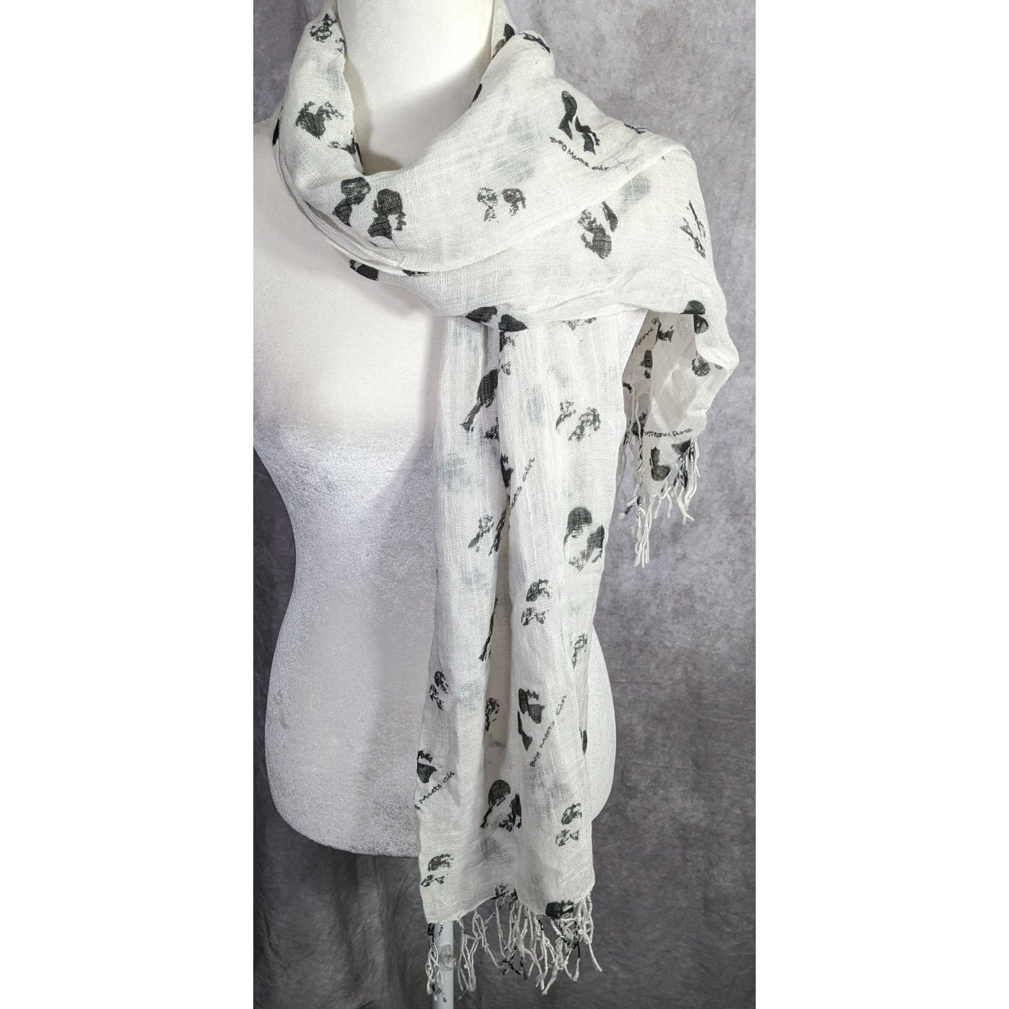 Other Boy Meets Girl Lightweight White Scarf With Black Silhouette Size ONE SIZE - 8 Thumbnail