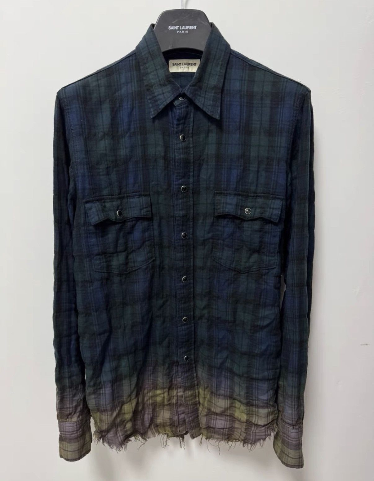 Saint Laurent Paris SLP 16SS Gradient Pleated Cat's Eye Blue/Black Plaid Shirt Size US S / EU 44-46 / 1 - 1 Thumbnail