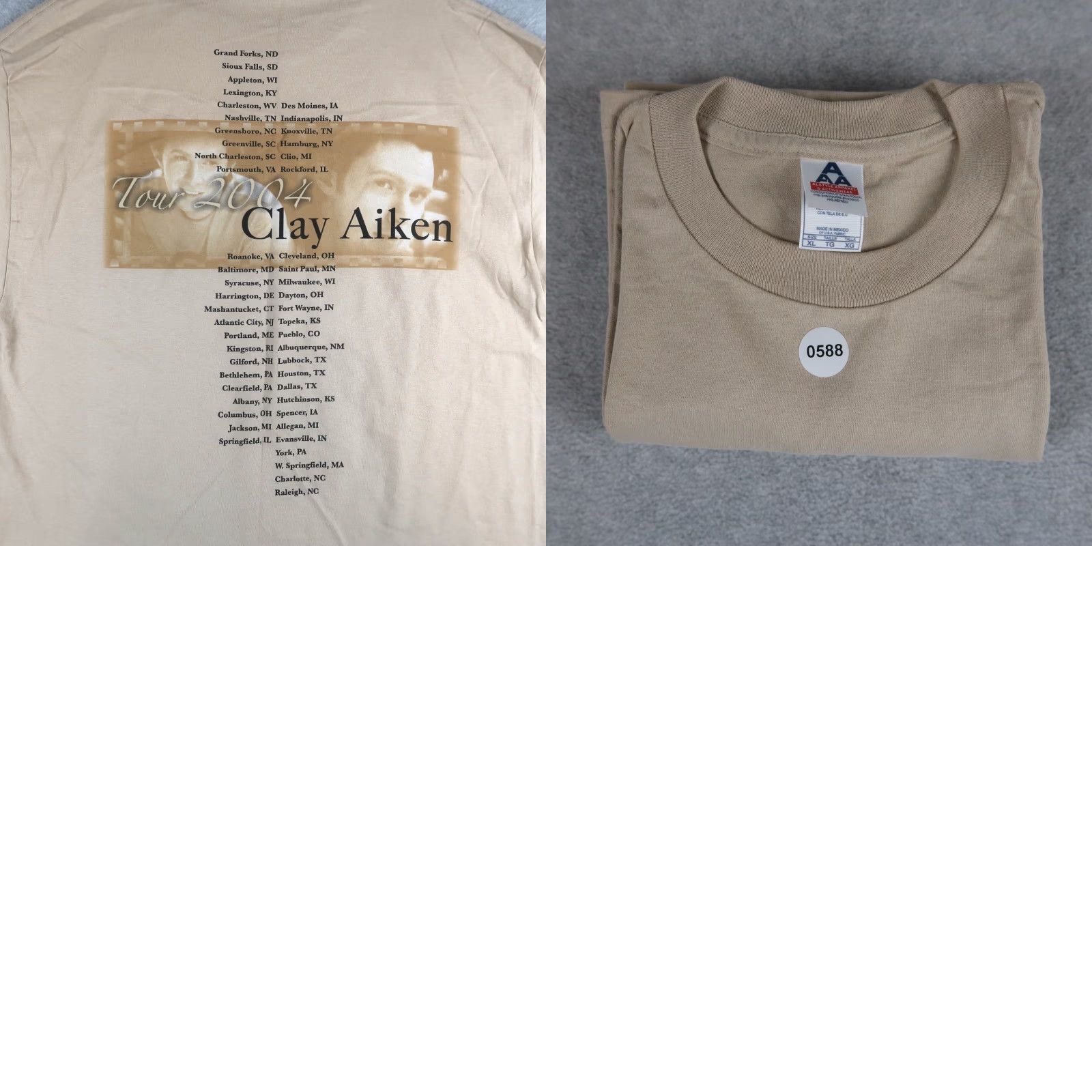 AAA VINTAGE Clay Aiken 2004 Tour American Idol Band Tee Mens XL Shirt Beige 2004 Tour Music T Shirt Mens XL Watches: none? Size US XL / EU 56 / 4 - 8 Thumbnail