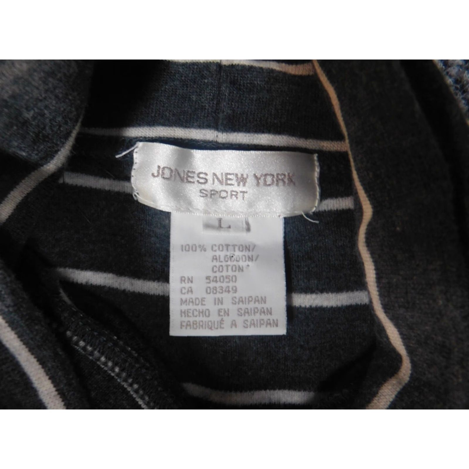 Jones New York Jones New York Womens Sweater L Gray Striped Pullover Knit Open-Knit Long Sleeve Round Neck Sports Logo 100% Cotton Regular Size L / US 10 / IT 46 - 5 Thumbnail