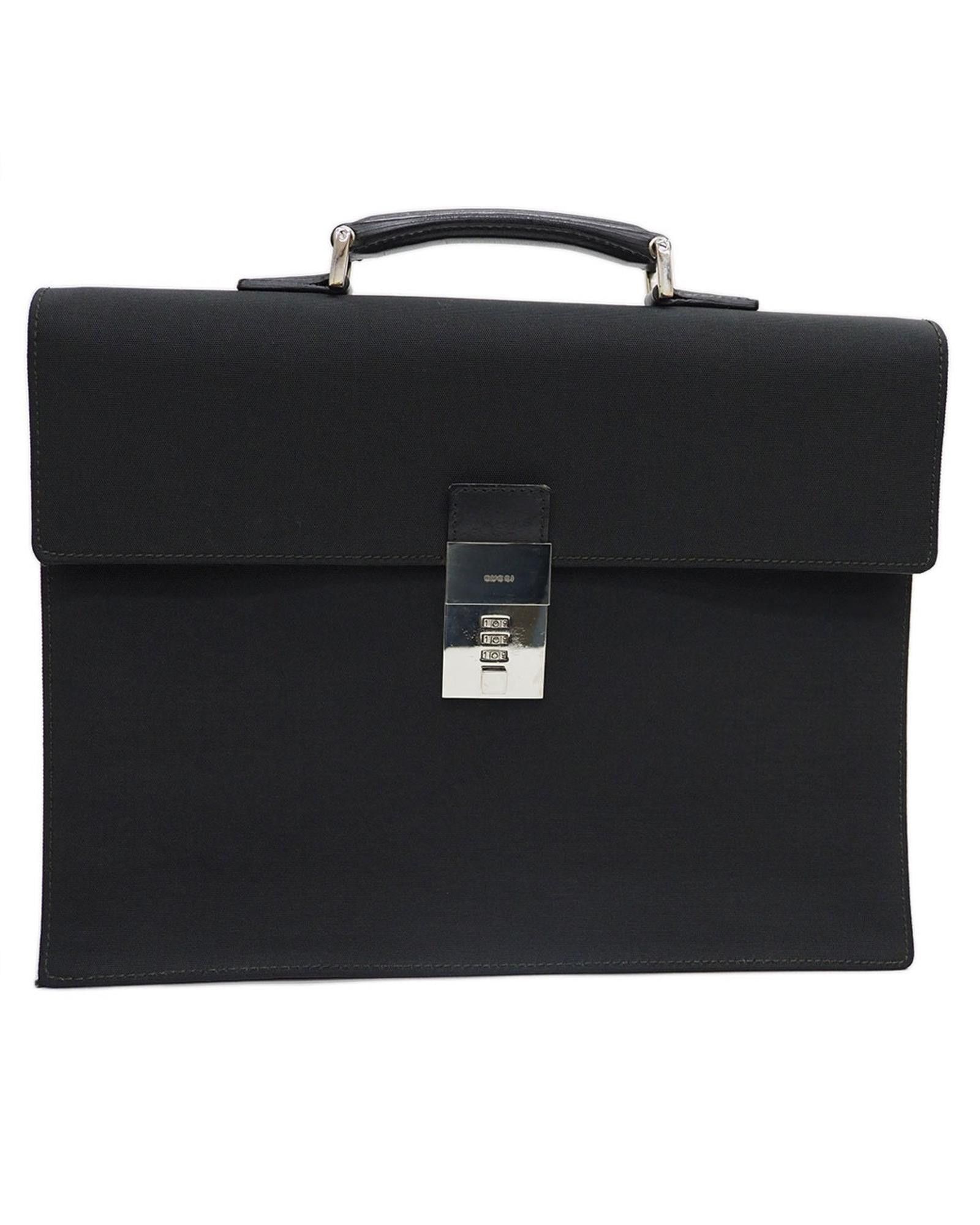 image of Gucci Sleek Black Nylon Briefcase With Push Lock Pocket - Professional And Practical Accessory For 
