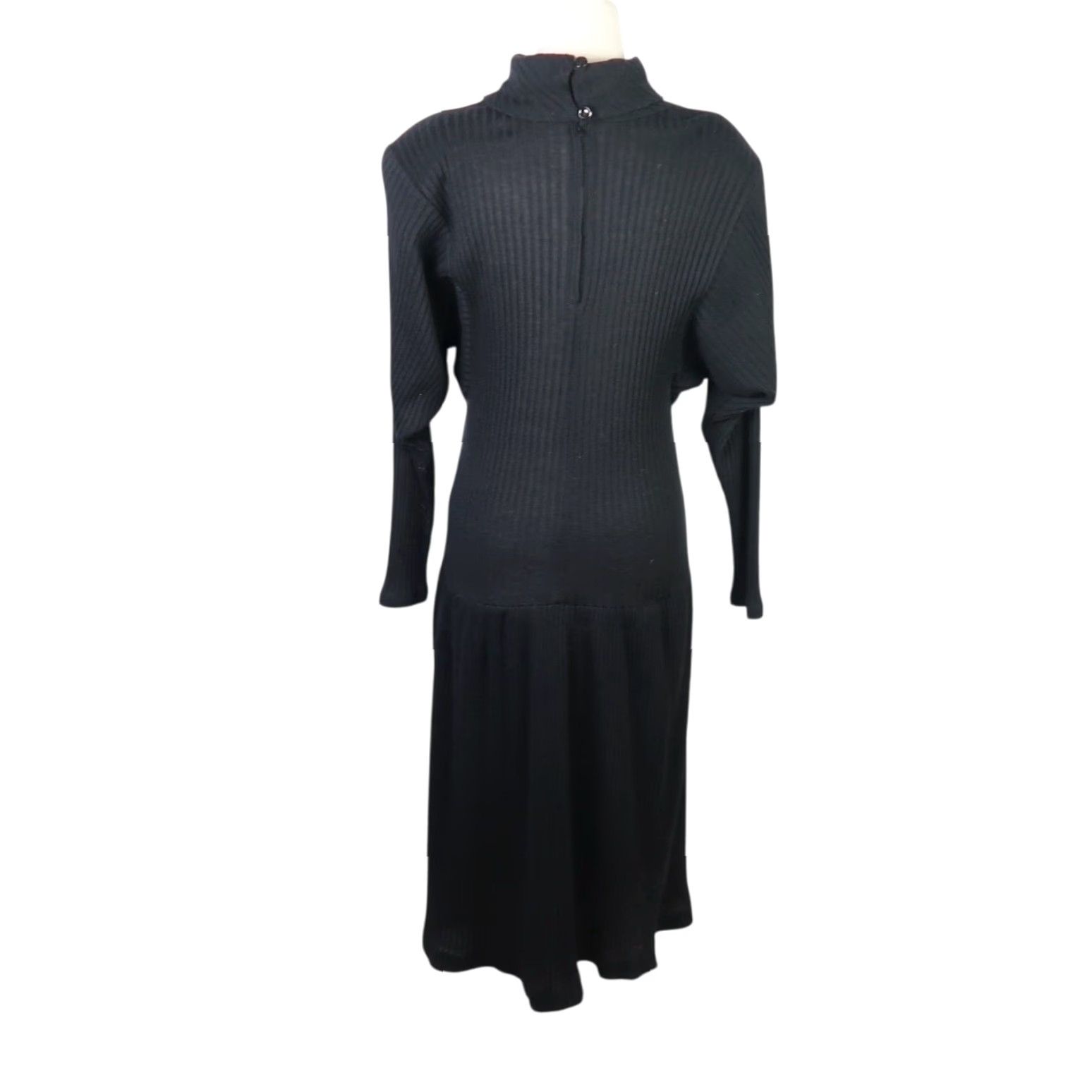 VINTAGE 80s Choon Black Knit Drop Waist Dolman Sleeve Midi Sweater Dress 10