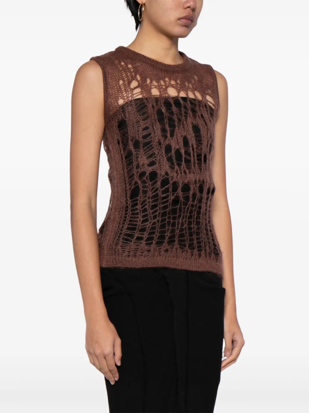 Rick Owens o1y0126 Sleeveless Sweater in Brown Size S / US 4 / IT 40 - 2 Thumbnail