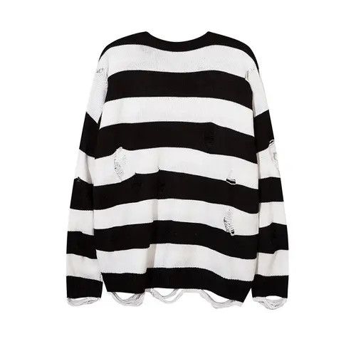 Japanese Brand Tomomi x Saki Distressed Striped Knit Crewneck Sweater Size US XL / EU 56 / 4 - 2 Thumbnail