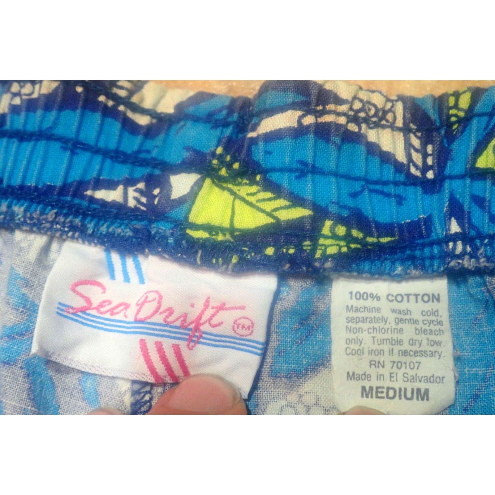 Vintage VINTAGE Sea Drift 80s 90s Tropical Swim Trunks Shorts Mens M Blue Geometric Beach Retro Size US 31 - 3 Thumbnail