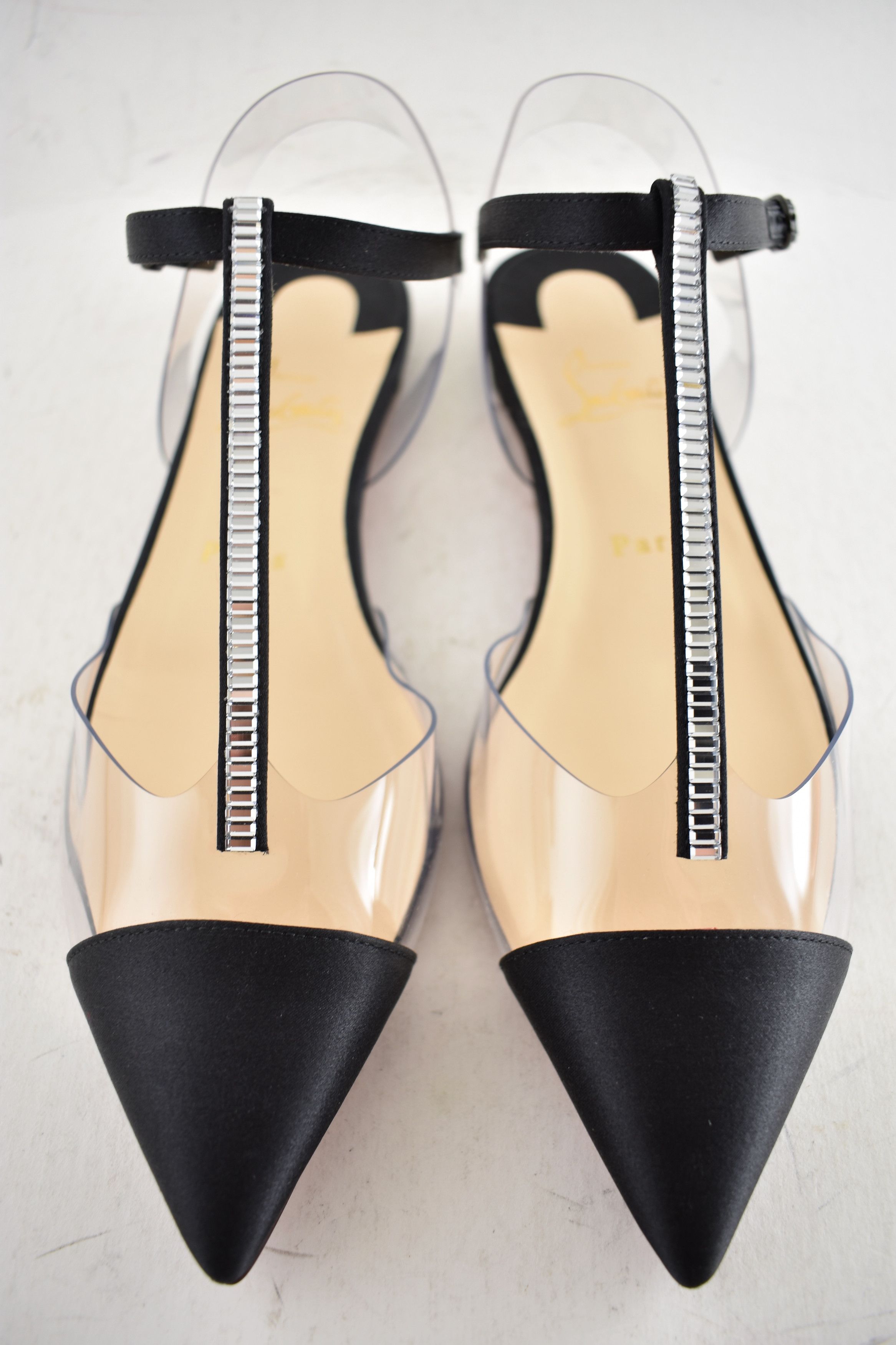 Christian Louboutin Nosy Strass PVC T Strap Pointed Ballerina Ballet Flat 37.5 Size US 7.5 / IT 37.5 - 10 Thumbnail
