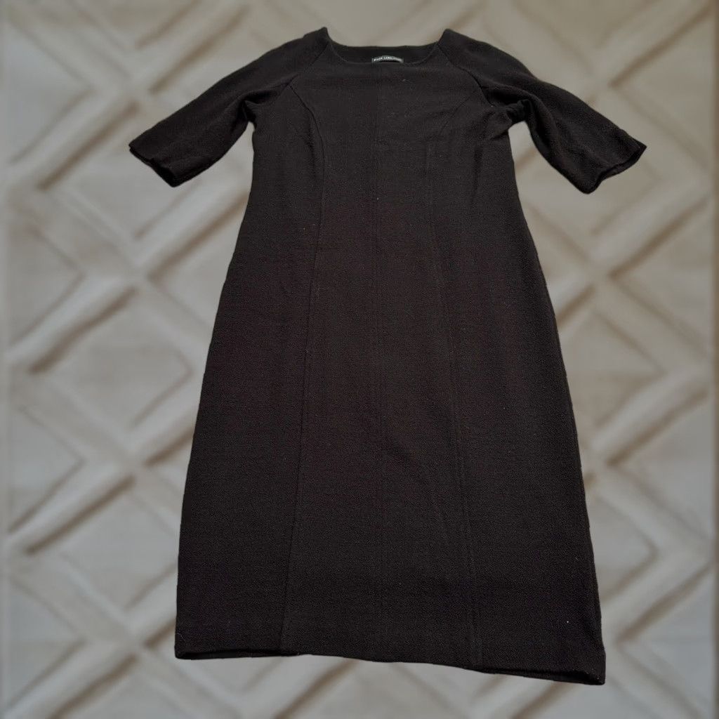 Vintage Chico's Black Label Midi Shift Dress Womens M 18 Black Half Sleeve Round Neck Knit Lined Stretch Logo Dress Length: Midi Size M / US 6-8 / IT 42-44 - 1 Thumbnail