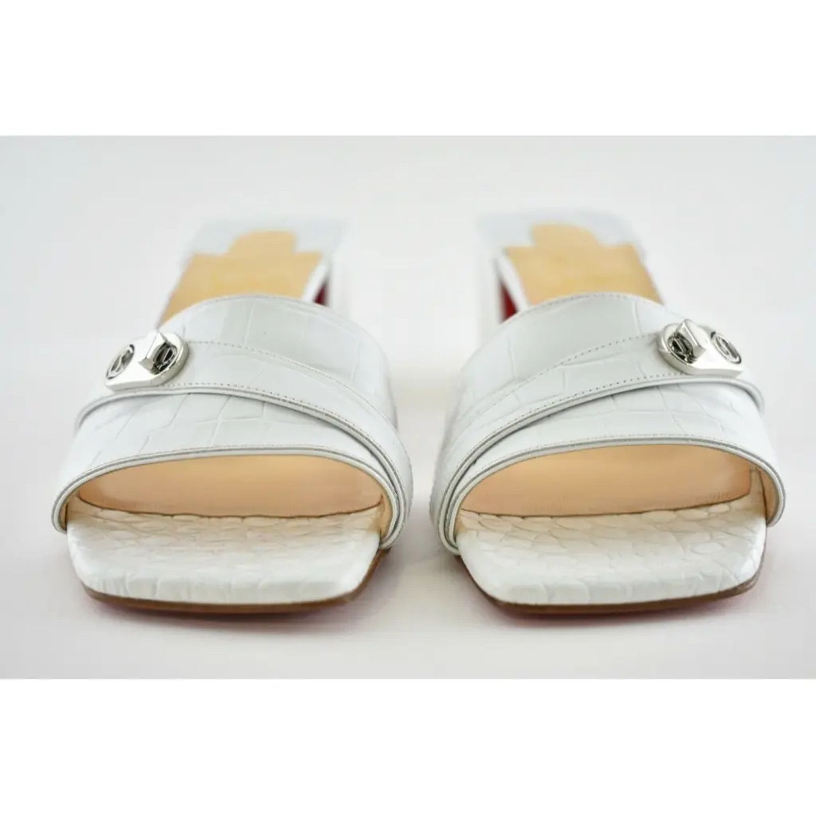 Christian Louboutin Lock Art 55 White Croc Block Heel Mule Slide Sandal Pump 36 Size US 6 / IT 36 - 5 Thumbnail