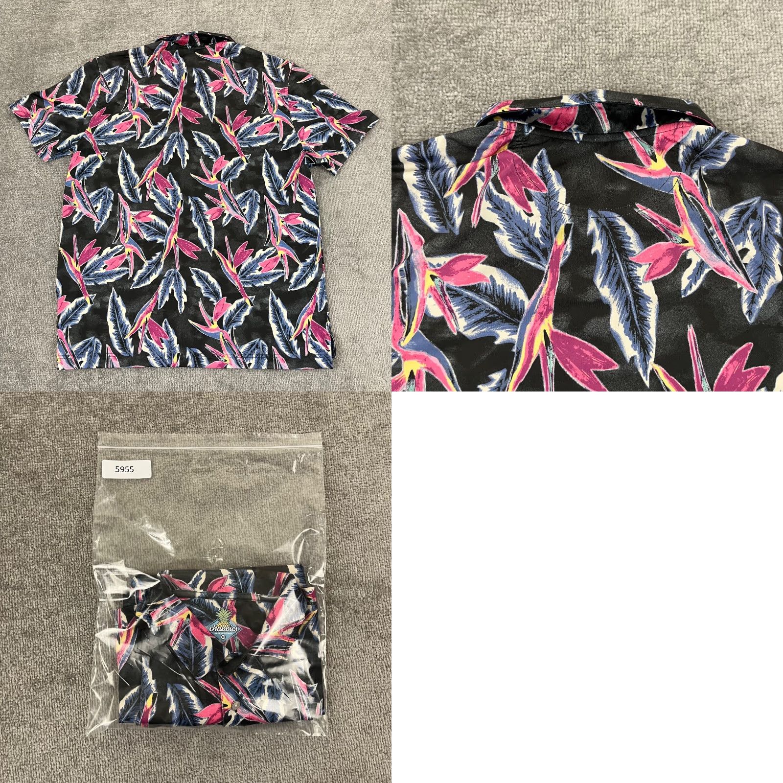 Chubbies CHUBBIES Polo Shirt Mens Medium Gray Pink Blue Floral Golf Performance Stretch Shirt Size US M / EU 48-50 / 2 - 8 Thumbnail