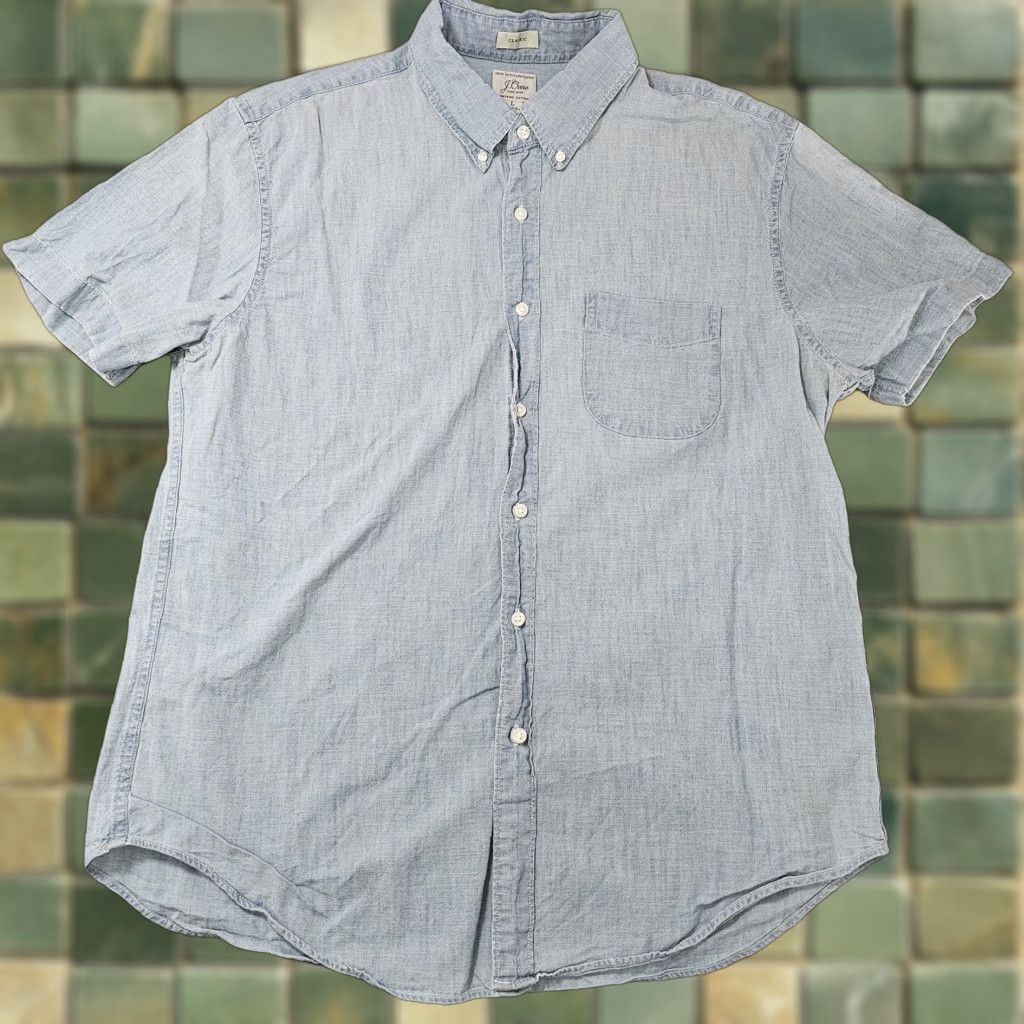 J.Crew J.CREW Shirt Large Blue Short Sleeve Button Front Organic Cotton Mens Size US L / EU 52-54 / 3 - 1 Thumbnail