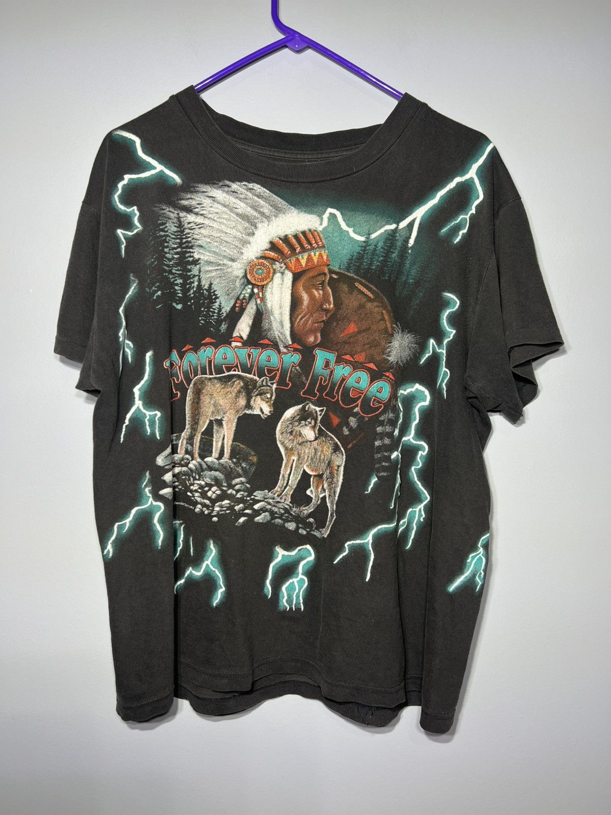 Rap Tees American thunder Forever Free Wolve All Over Lightning Print Size US M / EU 48-50 / 2 - 10 Thumbnail