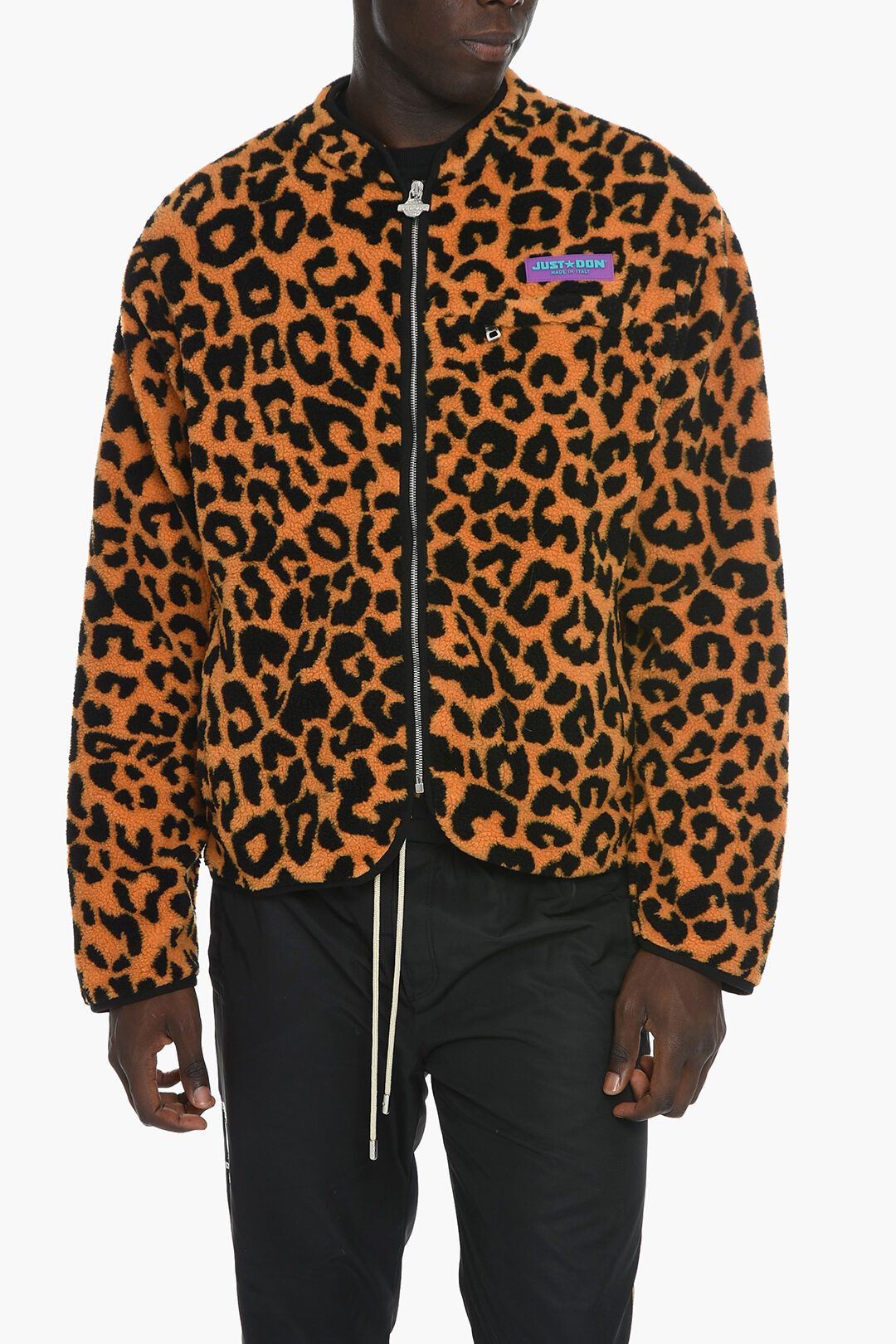 image of Just Don Og1Mm0424 Fleeced Animal Motif Jacket In Brown Black, Men's (Size Medium)