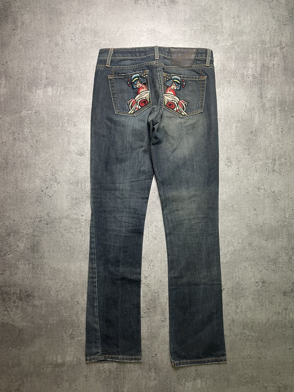 Christian Audigier × Ed Hardy × Japanese Brand Ed Hardy vintage retro jeans straight wide leg og print usa Size US 28 / EU 44 - 1 Thumbnail