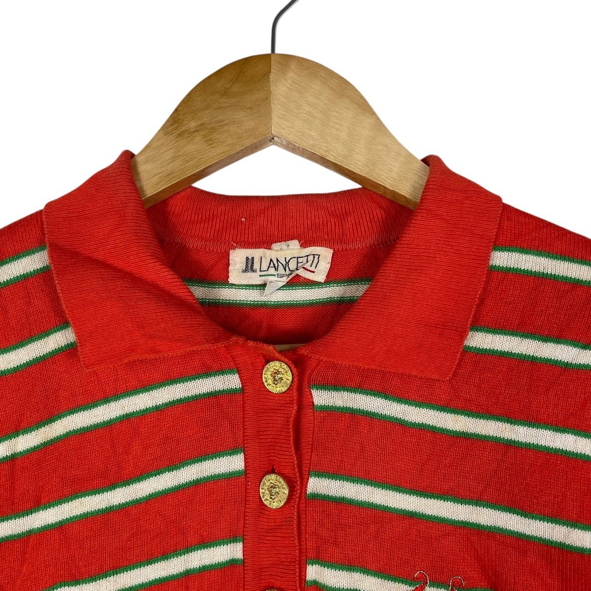 Vintage Vintage 80s Lancetti Sport Stripe Knitwear Polo Jumper Size US M / EU 48-50 / 2 - 4 Thumbnail
