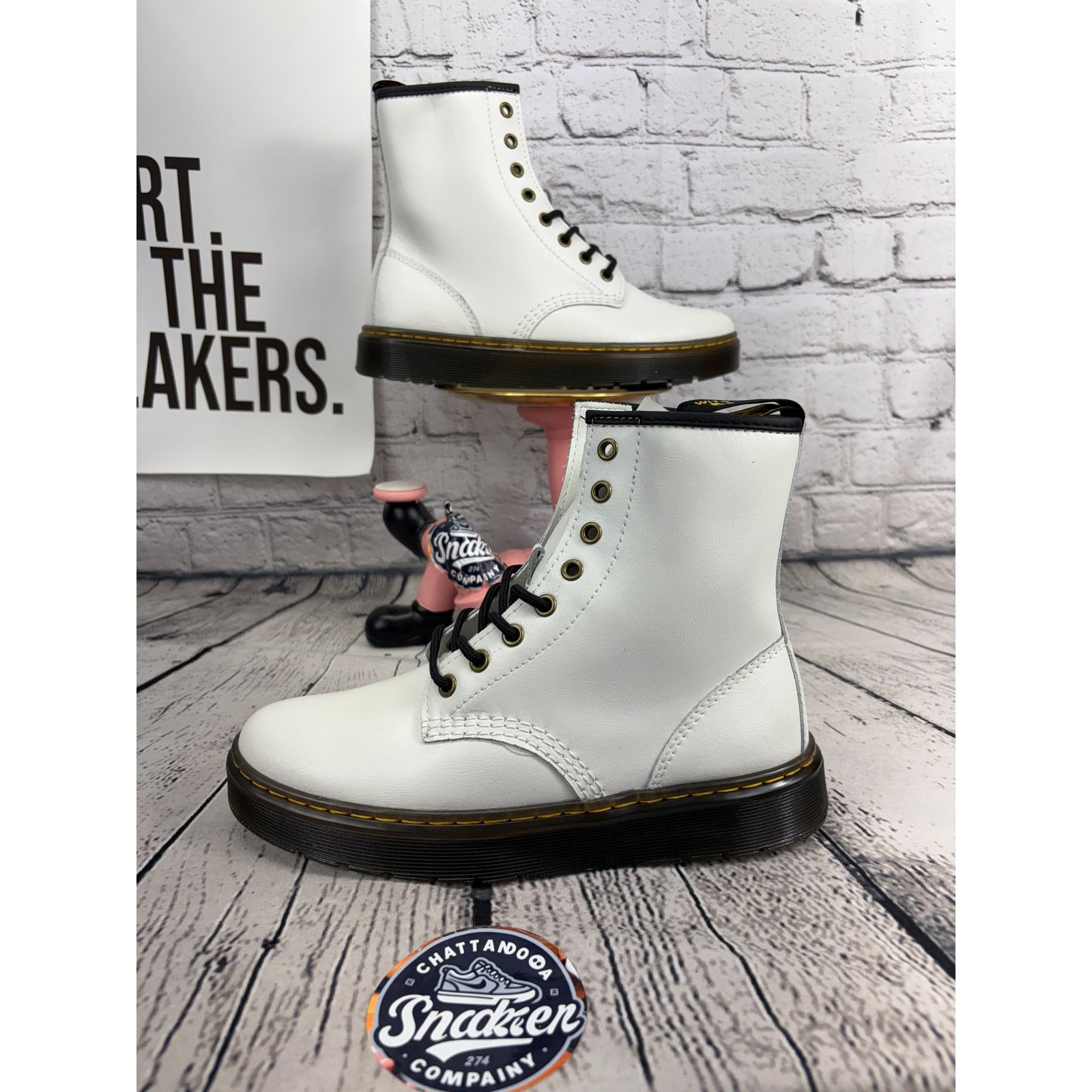 Dr. Martens Dr Martens Zavala Combat Boots Womens 8 White Black Leather Size US 8 / IT 38 - 4 Thumbnail