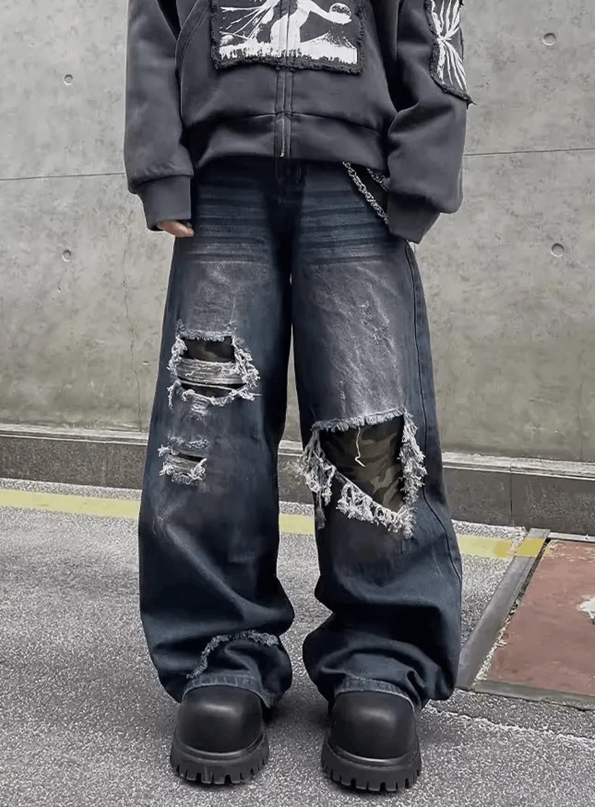 Other Camo Patch Hole Wide Leg Jeans Size US 32 / EU 48 - 2 Thumbnail