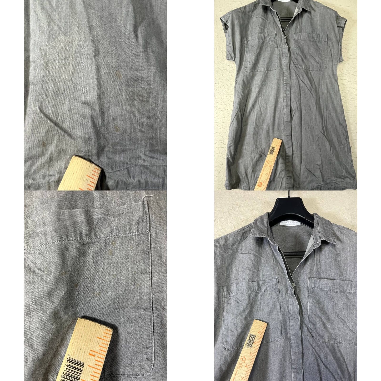 Everlane Everlane Shirt Dress Gray Women's Size S Button Up 100% Cotton/Viscose Pockets Utility Midi Dress Short Sleeve Collared Button Vintage: No Size S / US 4 / IT 40 - 8 Thumbnail
