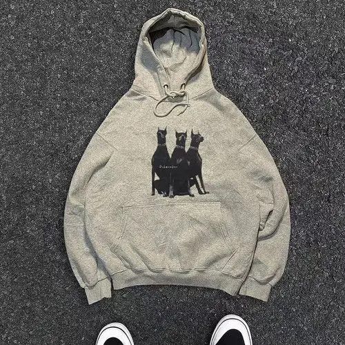 Japanese Brand Grey washed vintage Doberman print hoodie y2k Size US L / EU 52-54 / 3 - 1 Thumbnail