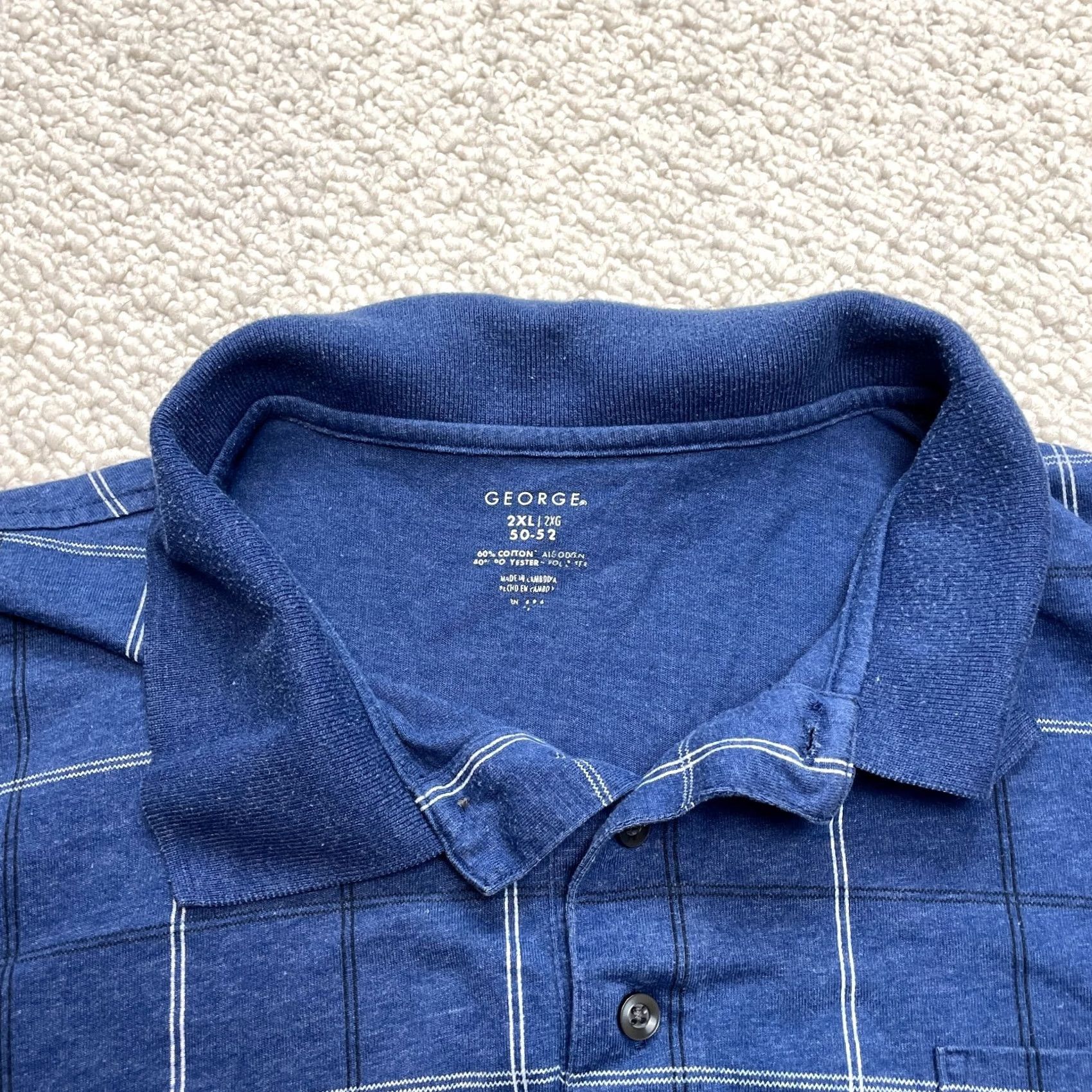 George George Polo Shirt Mens 2XL Blue Check Short Sleeve Cotton Knit Golf Rugby Polo Shirt Mens XXL 50-52 Casual Travel Shirts Polo shirt Mens Big & Tall Size US XXL / EU 58 / 5 - 3 Thumbnail