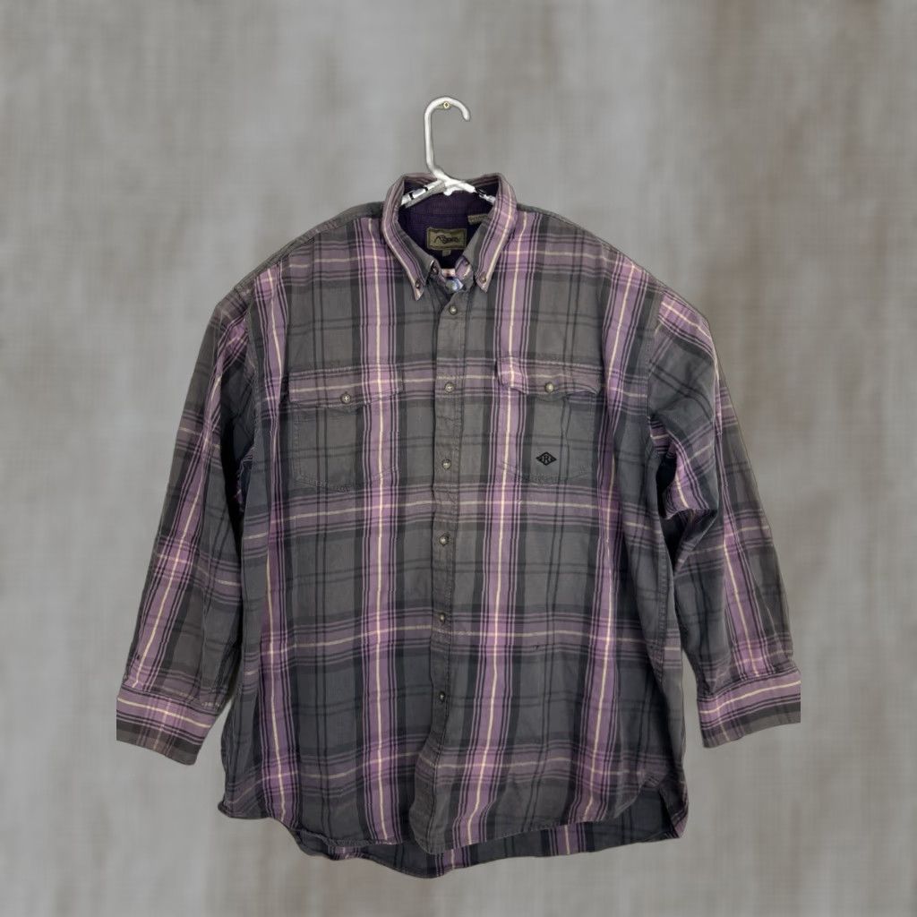 Roper Roper Mens 2XL Long Sleeve Button-Up Shirt Purple Plaid Flannel Size US XXL / EU 58 / 5 - 1 Thumbnail