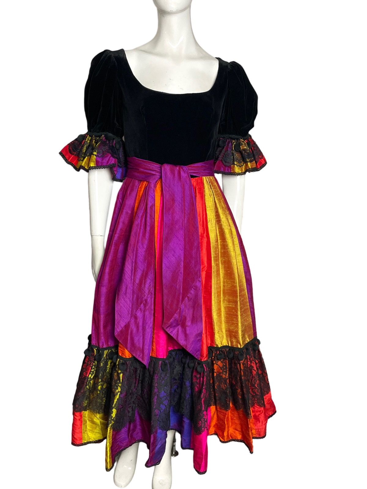 image of Vintage 1970S Silk & Velvet Gown Dress Patsy B London, Women's (Size XS)