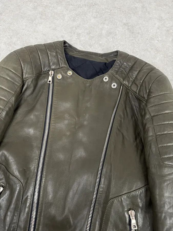 Balmain 2000s Balmain Khaki Quilted Biker Leather Jacket Size US M / EU 48-50 / 2 - 7 Thumbnail