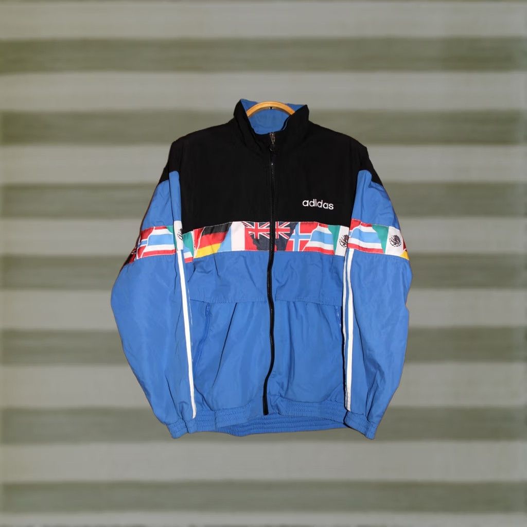 Adidas VINTAGE Adidas Track Jacket Unisex Adults M Blue 1990s All Nations Zip Sleeve Regular 62cm 66-68cm 77cm Size US M / EU 48-50 / 2 - 1 Thumbnail