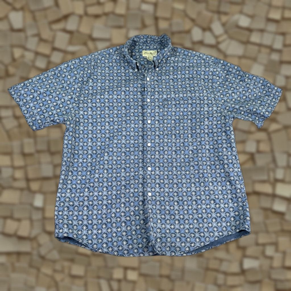 Eddie Bauer VINTAGE Eddie Bauer Shirt Adult LARGE Blue Linen Blend Pinwheel Oversized Y2K Size US L / EU 52-54 / 3 - 1 Thumbnail