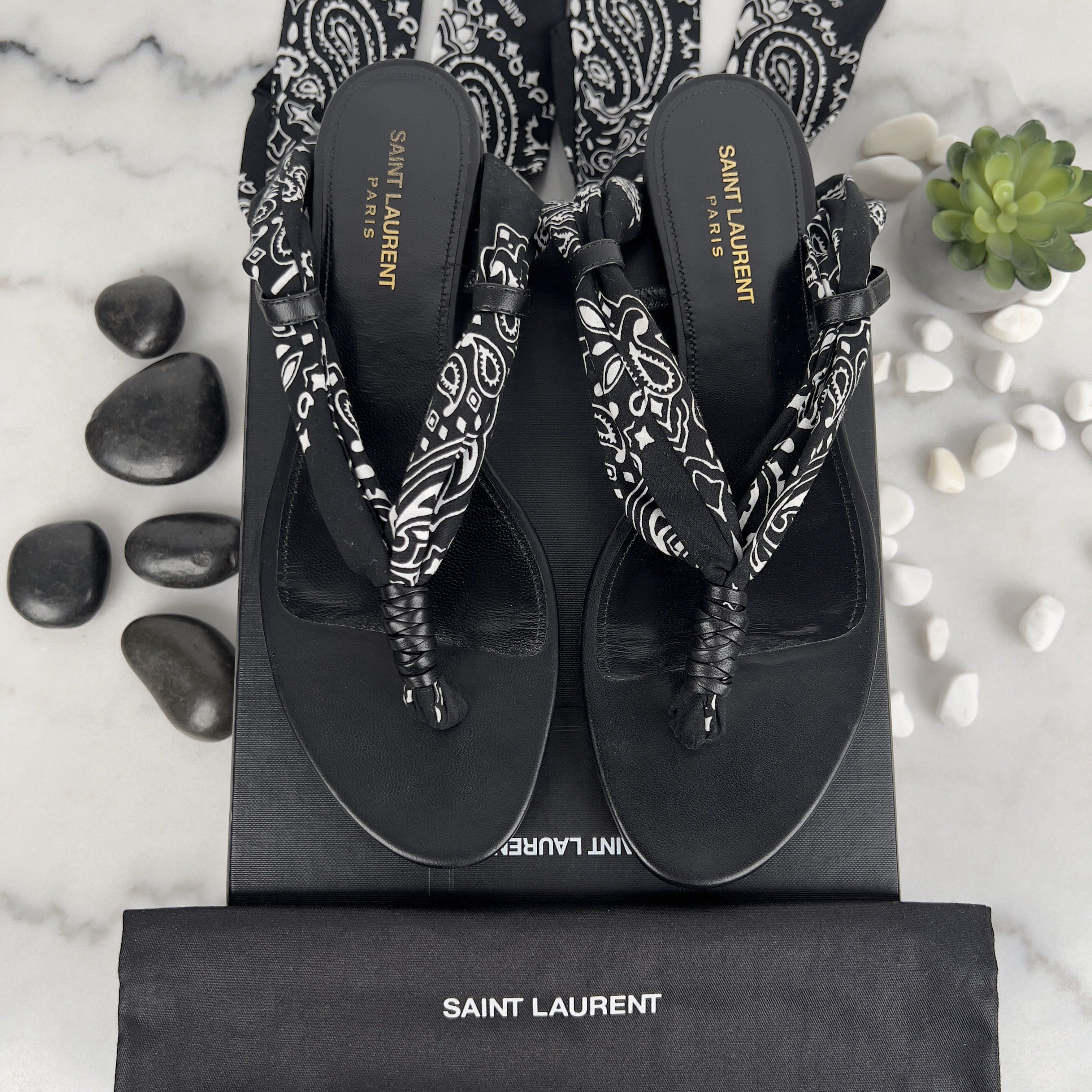 Saint Laurent Paris Saint Laurent Dalas Bandana-print Open Sandals Fabric Size US 10 / IT 40 - 2 Thumbnail
