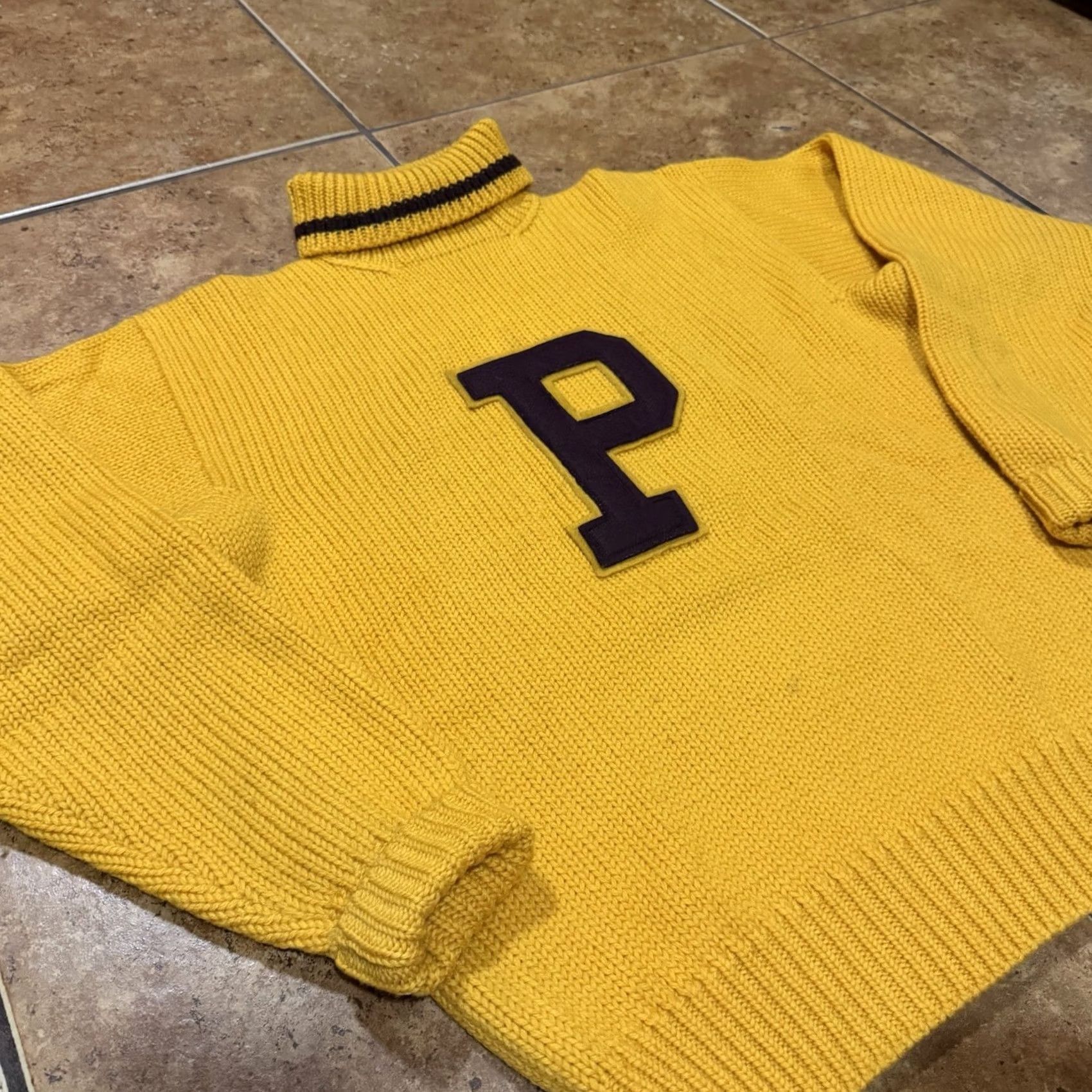 Polo Ralph Lauren VINTAGE Polo Ralph Lauren Wool P Wing Letterman Sweater Men’s M Turtleneck EUC Yellow Size US M / EU 48-50 / 2 - 6 Thumbnail