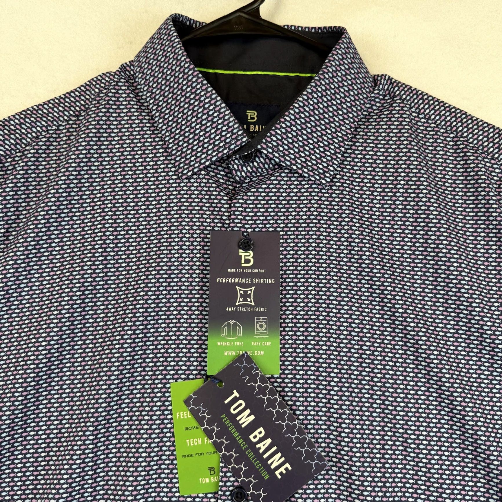 Vintage Tom Baine Shirt Mens 2XL Navy Slim Fit Button Down Wrinkle Free Fish Print Size US XXL / EU 58 / 5 - 2 Thumbnail