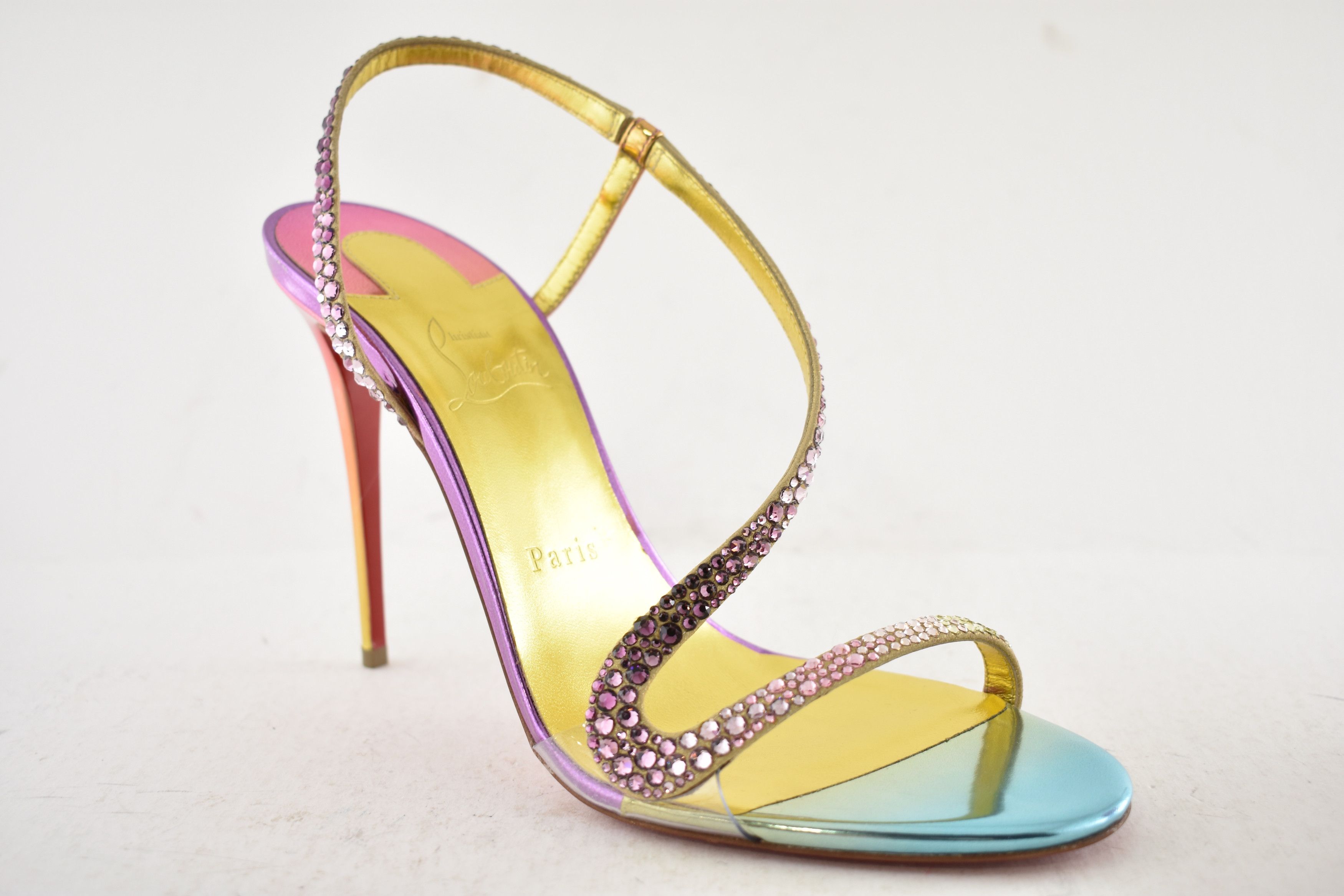 Christian Louboutin Rosalie Strass Boreal 100 Ankle Strap Sandal Heel Pump 40 Size US 10 / IT 40 - 5 Thumbnail