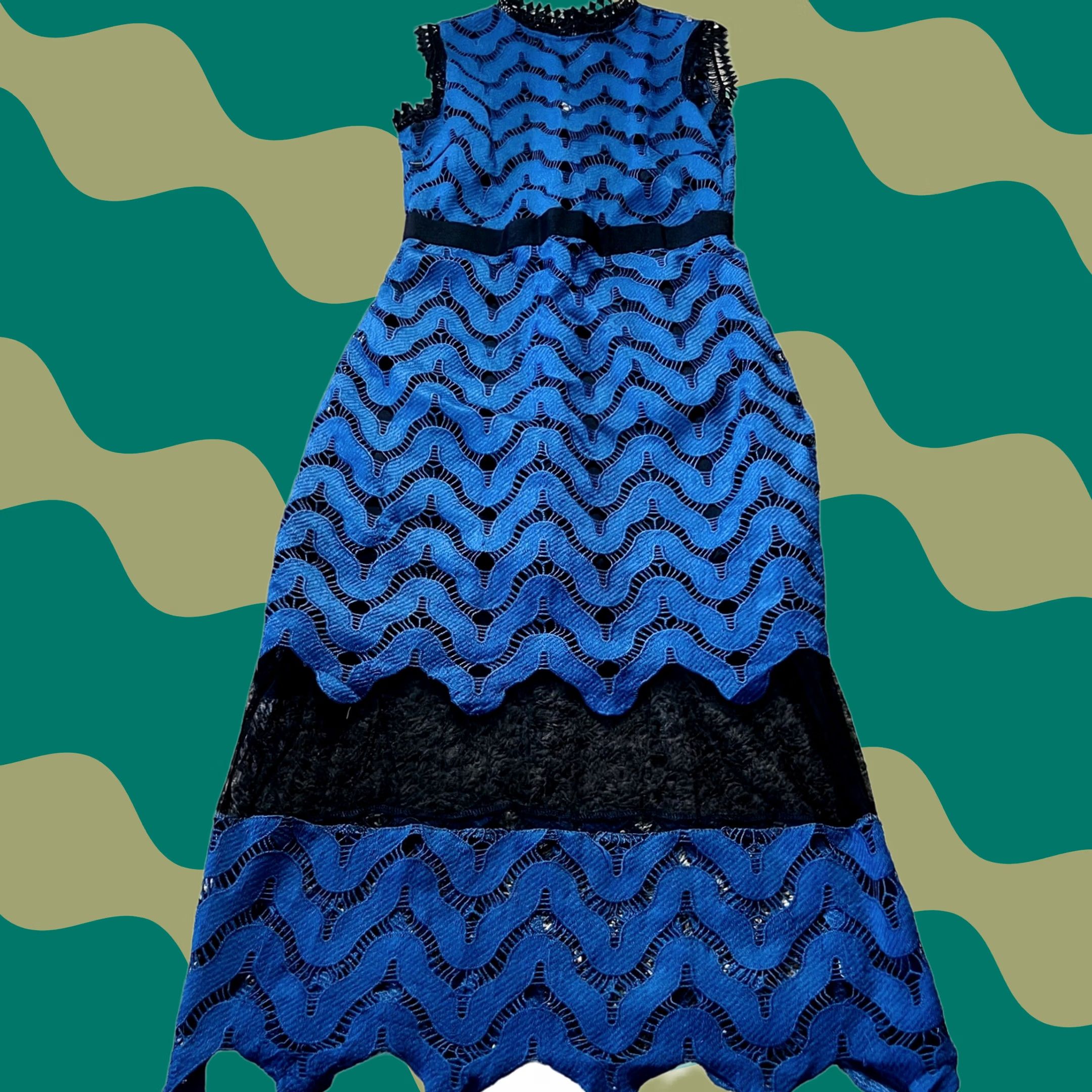 Vintage VINTAGE Y2K Scallop Open Back High Neck Midi Dress Blue Women's Size Medium Size M / US 6-8 / IT 42-44 - 1 Thumbnail