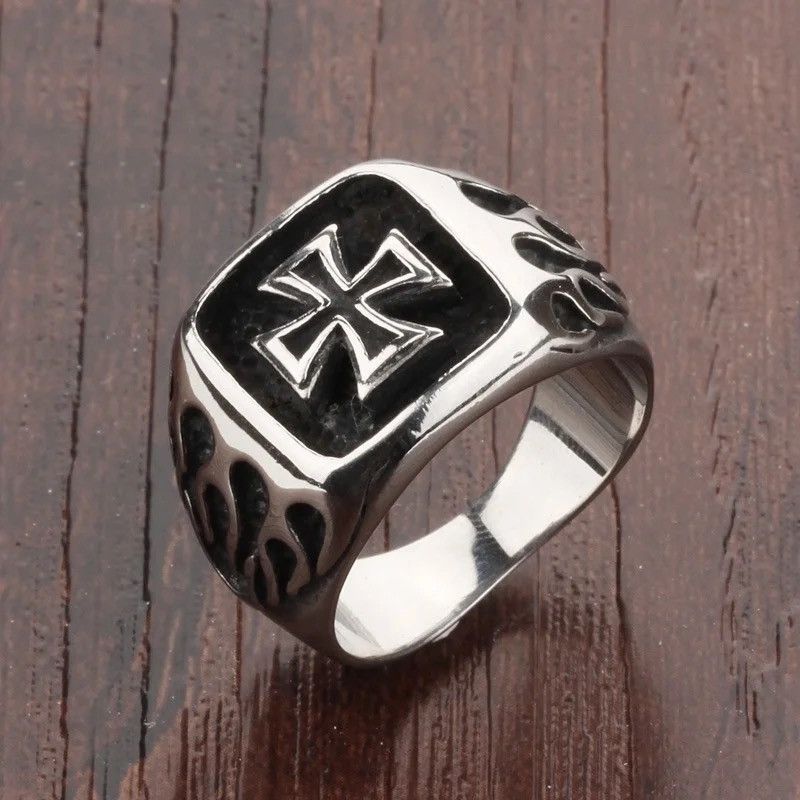 Jewelry Silver Fire Cross Ring Gothic Punk style Size ONE SIZE - 2 Thumbnail