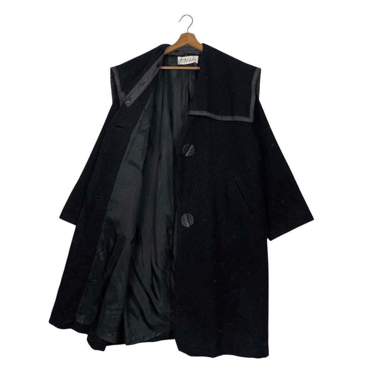 Japanese Brand Nice Design Emico Black Wool Overcoat Size M / US 6-8 / IT 42-44 - 10 Thumbnail