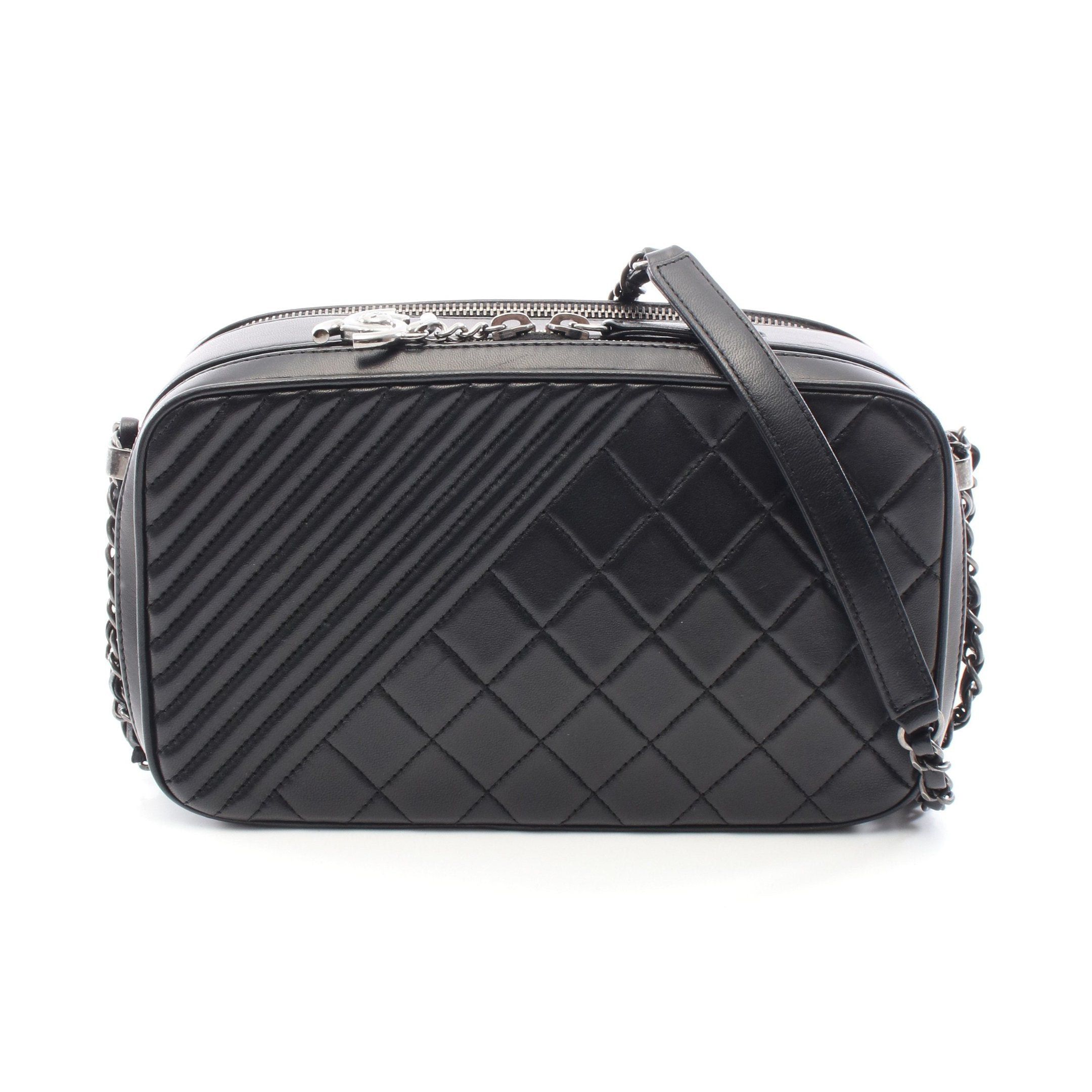 Chanel Boy Chanel Camera Bag Chain Shoulder Lambskin Black Silver Hardware, Women's