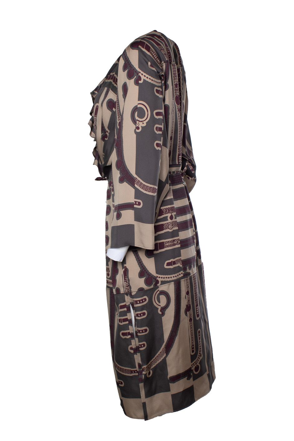 Hermes Hermes, silk ruffled midi dress with belt print Size S / US 4 / IT 40 - 4 Thumbnail
