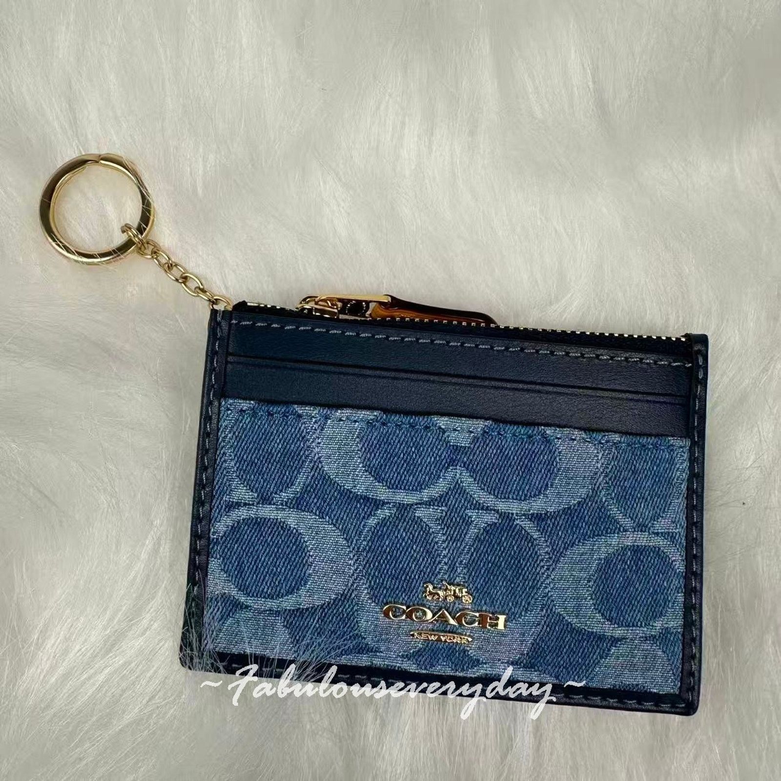 Coach Coach Mini Skinny Id Case In Signature Denim With Keyring Size ONE SIZE - 1 Thumbnail