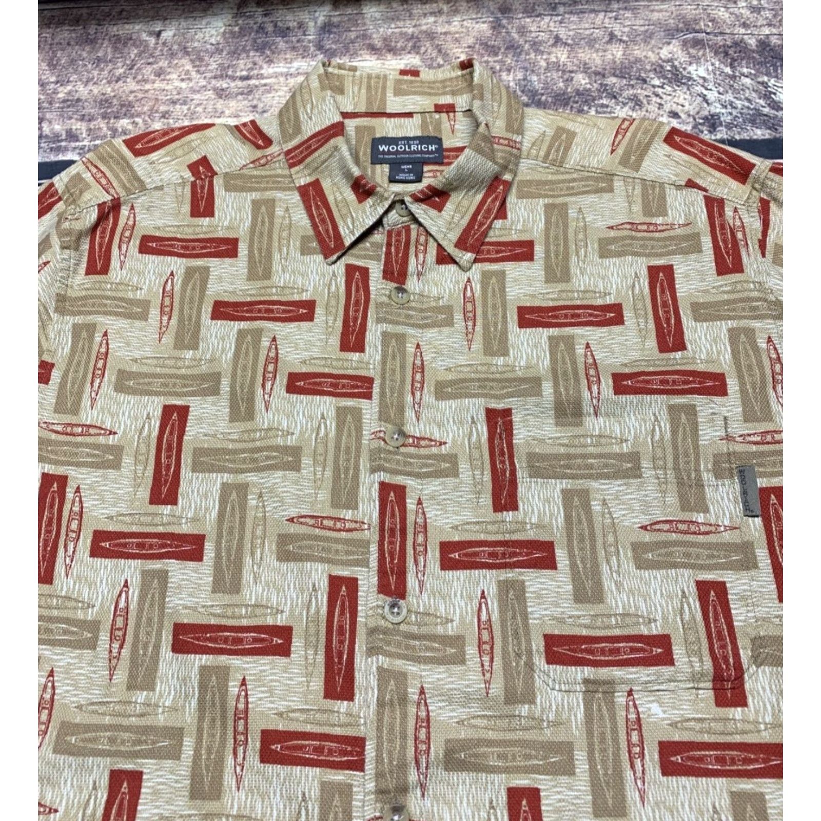 Vintage Woolrich Shirt Short Sleeve Button-Down Casual Travel Mens L Brown Red Cotton Geometric Pattern Size US L / EU 52-54 / 3 - 2 Thumbnail