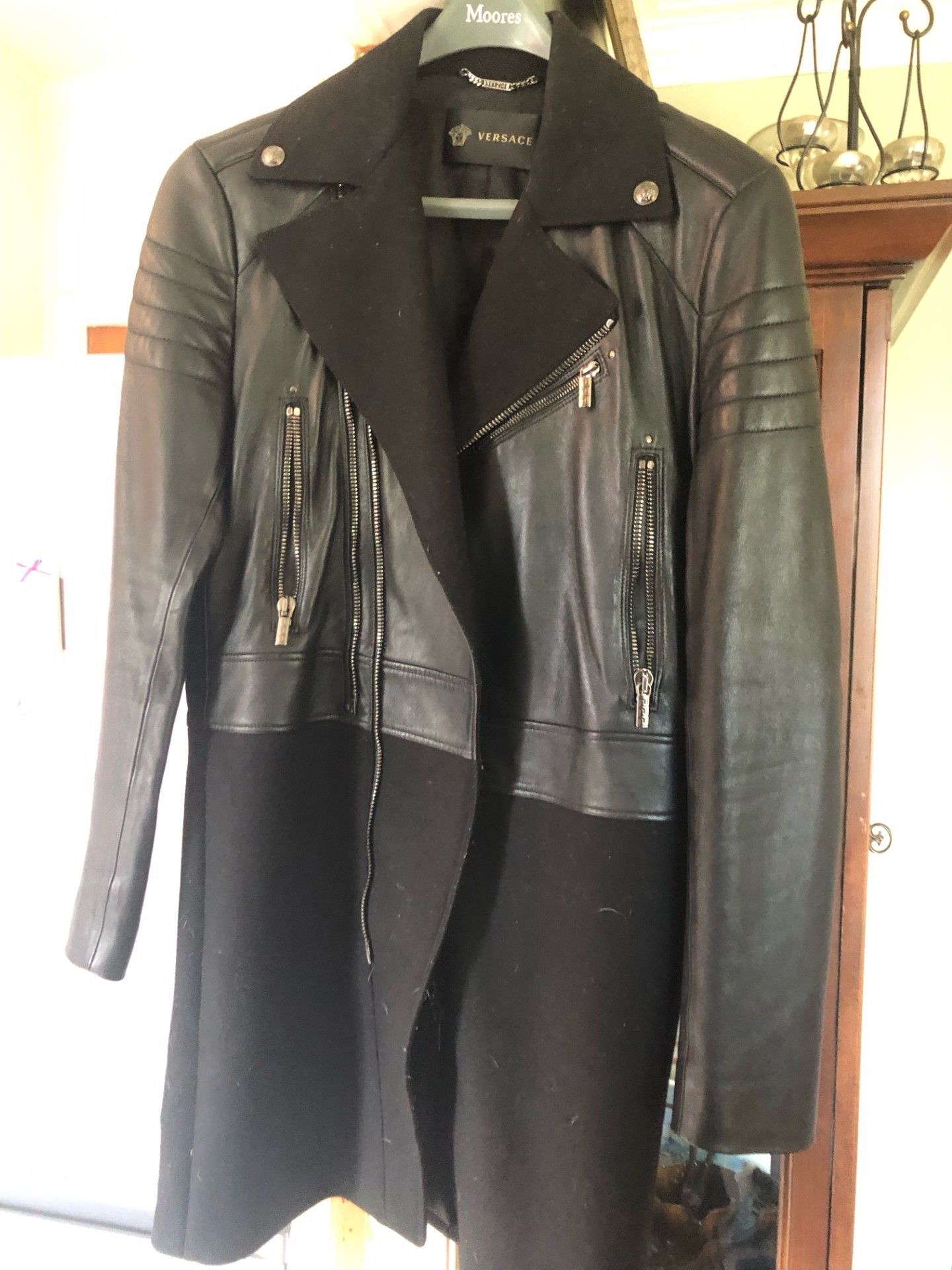 Versace Wool/Leather Biker Coat Size US S / EU 44-46 / 1 - 1 Thumbnail
