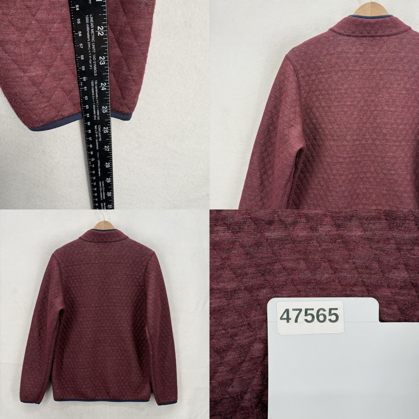 Marine Layer Marine Layer Sweatshirt Mens M Red Quilted Snap Mock Neck Pullover - Geometric Knit Mock Neck Pullover Size US M / EU 48-50 / 2 - 8 Thumbnail